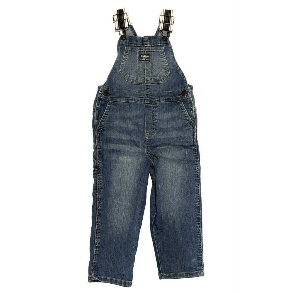 Osh Gosh Bgosh Overalls 4T Blue Denim Striped Straps Red 4 Toddler Medium Wash